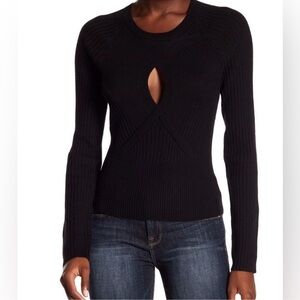 Frame Denim Twisted Keyhole Wool Blend Sweater Black